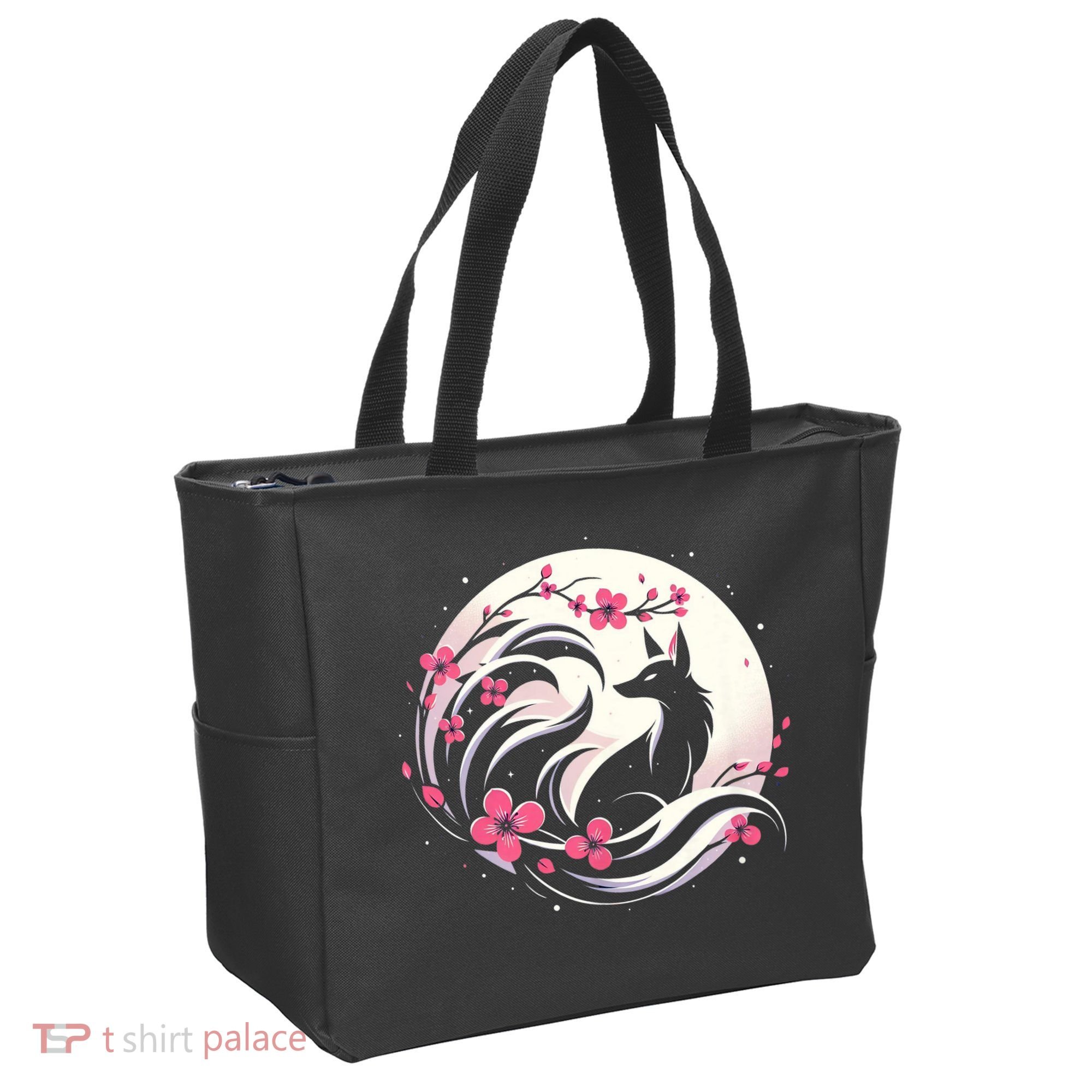 Kitsune Fox Cherry Blossom Flowers Japanese Nine Tailed Fox Tote Bag