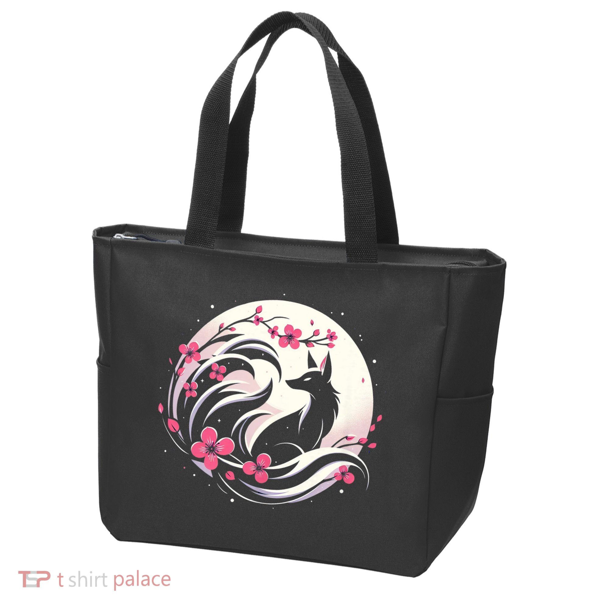 Kitsune Fox Cherry Blossom Flowers Japanese Nine Tailed Fox Tote Bag