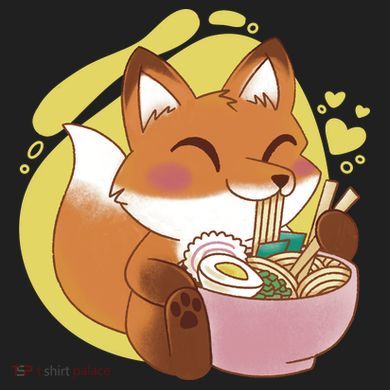 Kawaii Fox Eating Ramen Comfort Colors Heavyweight Long Sleeve T-Shirt