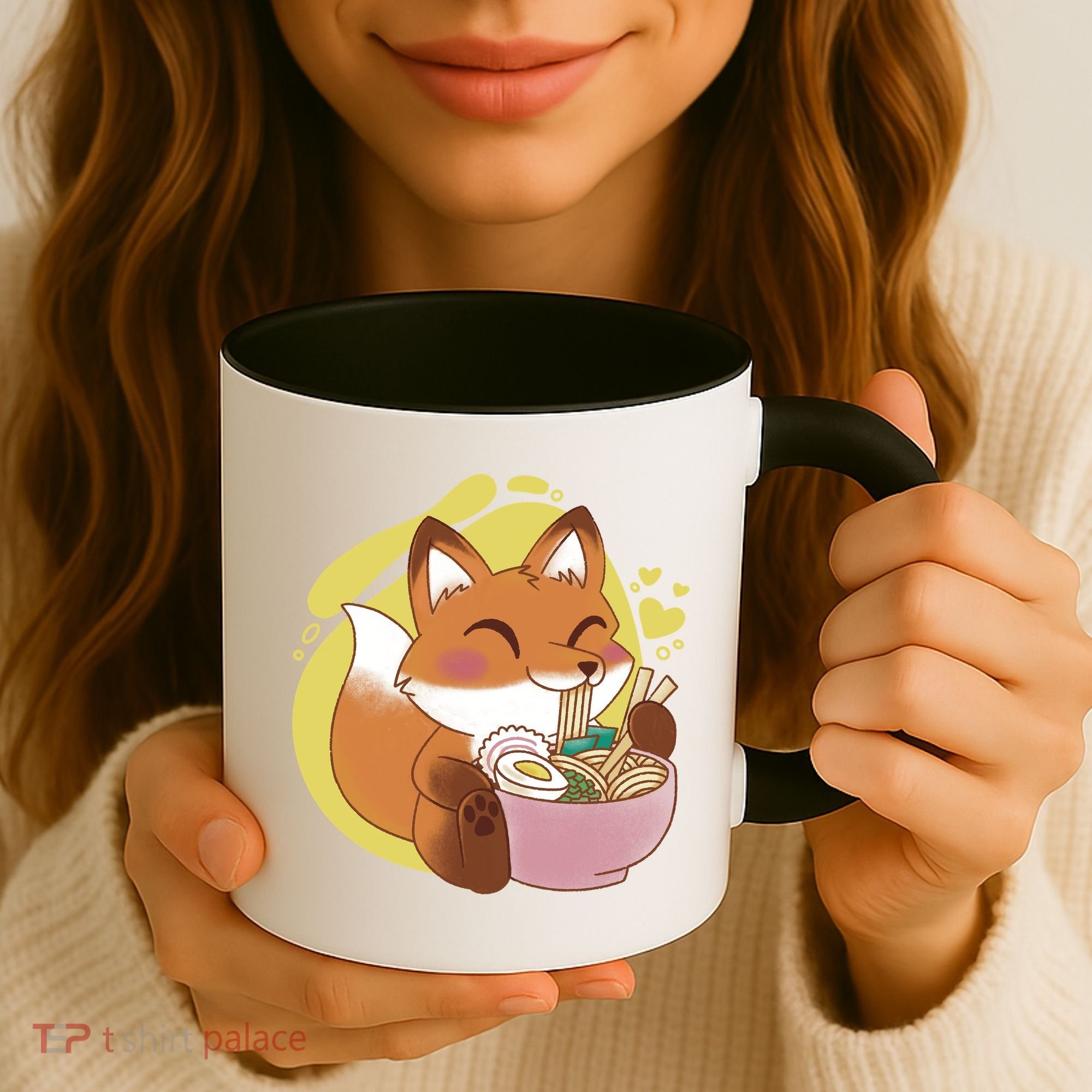 Kawaii Fox Eating Ramen Coffee Mug