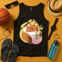 Kawaii Fox Eating Ramen Tank Top thumb 4