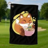 Kawaii Fox Eating Ramen Golf Towel thumb 1