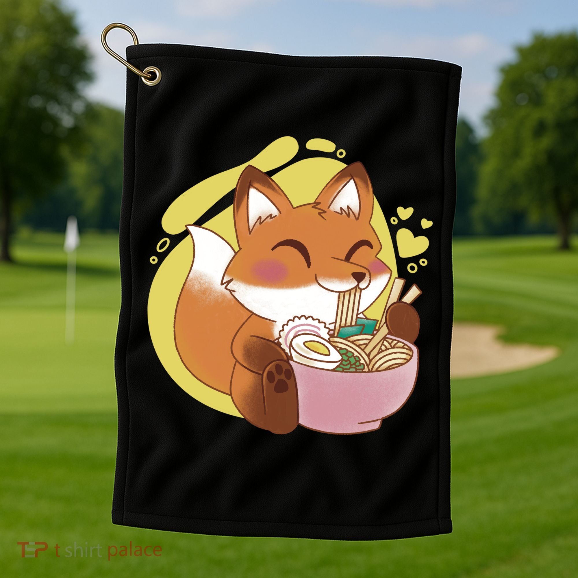 Kawaii Fox Eating Ramen Golf Towel