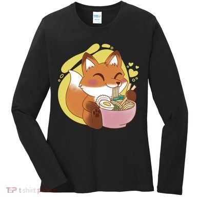 Kawaii Fox Eating Ramen Women's Long Sleeve Shirt