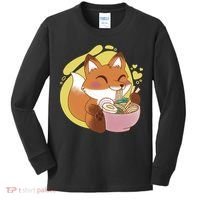 Kawaii Fox Eating Ramen Kids Long Sleeve Shirt thumb 0
