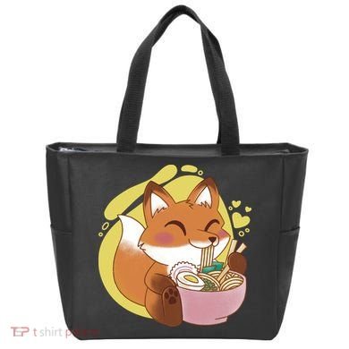 Kawaii Fox Eating Ramen Tote Bag
