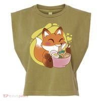 Kawaii Fox Eating Ramen Garment-Dyed Women's Muscle Tee thumb 0