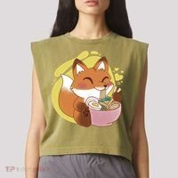 Kawaii Fox Eating Ramen Garment-Dyed Women's Muscle Tee thumb 2