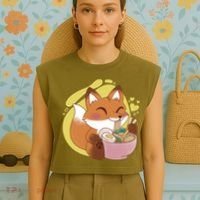 Kawaii Fox Eating Ramen Garment-Dyed Women's Muscle Tee thumb 4