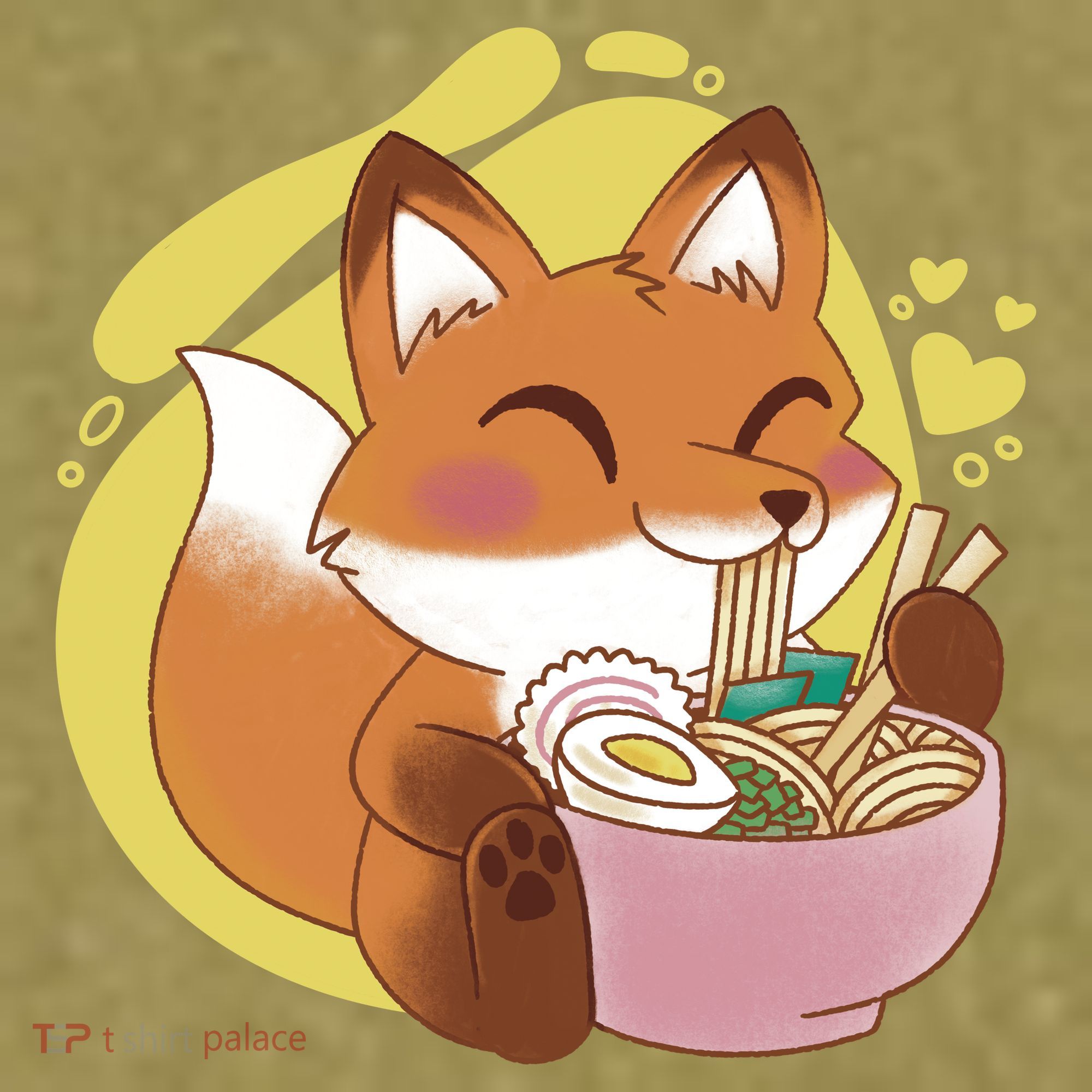 Kawaii Fox Eating Ramen Garment-Dyed Women's Muscle Tee