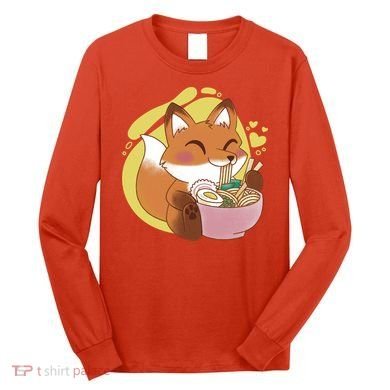 Kawaii Fox Eating Ramen Long Sleeve Shirt