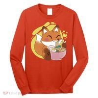Kawaii Fox Eating Ramen Long Sleeve Shirt thumb 0