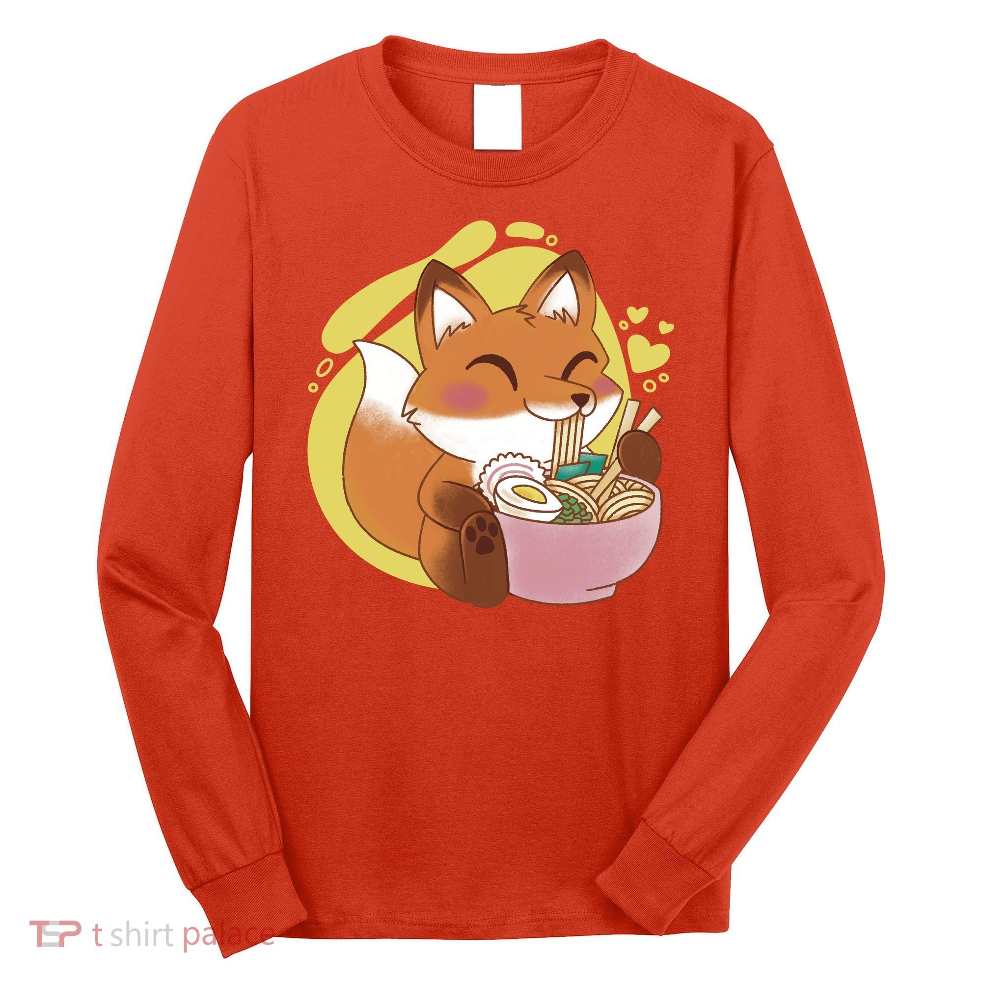 Kawaii Fox Eating Ramen Long Sleeve Shirt