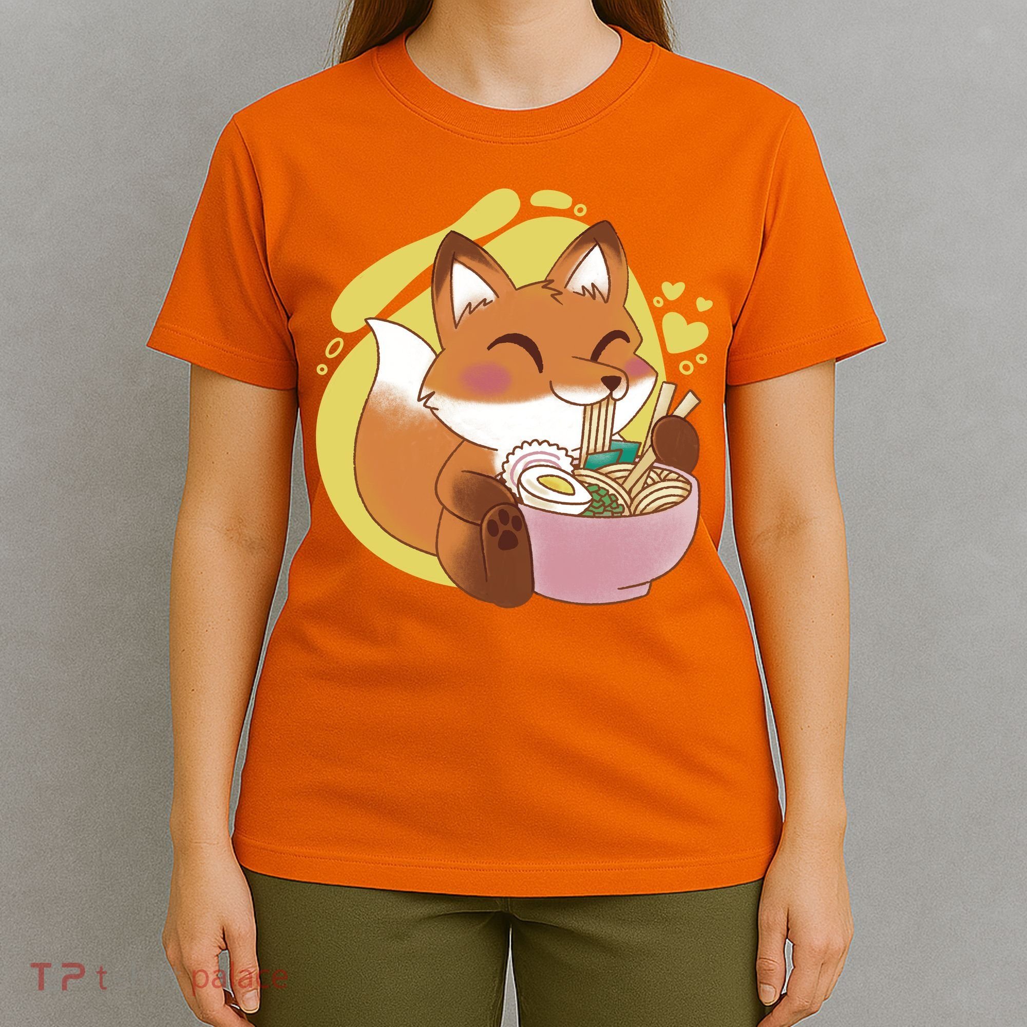 Kawaii Fox Eating Ramen T-Shirt