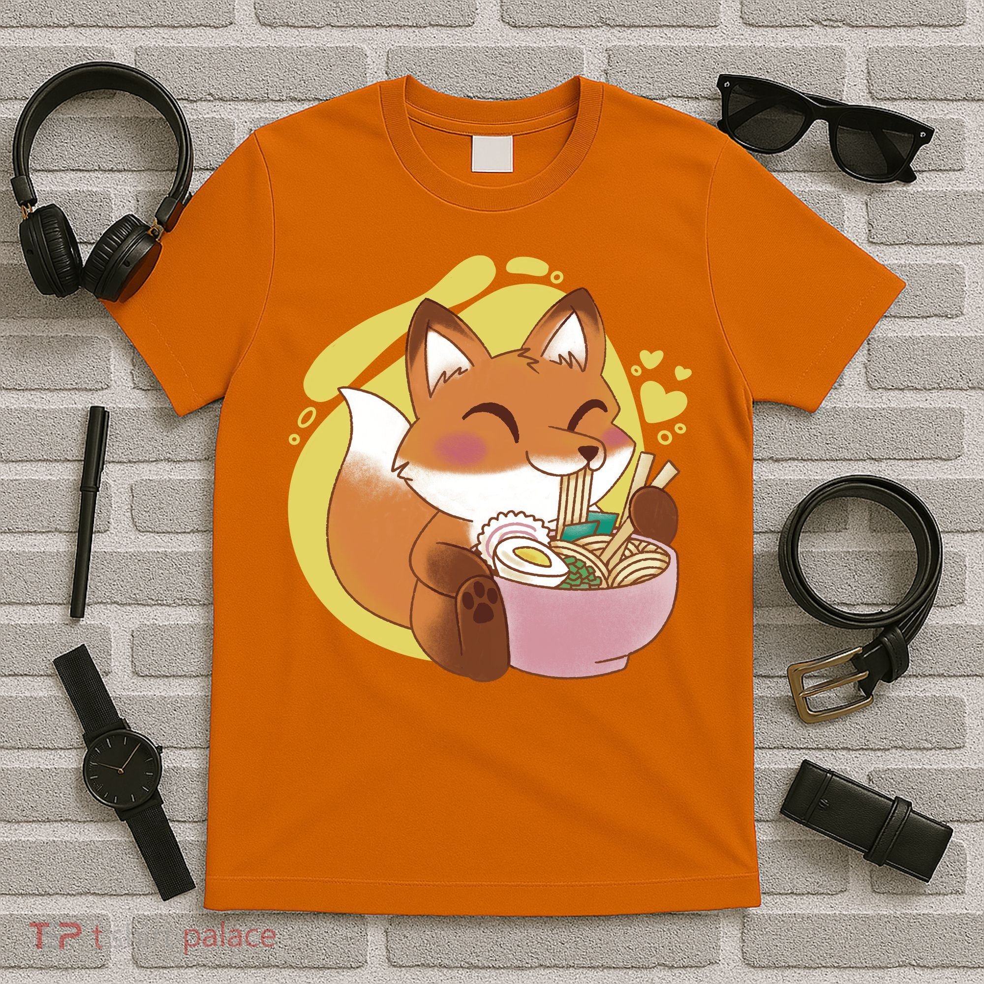 Kawaii Fox Eating Ramen T-Shirt