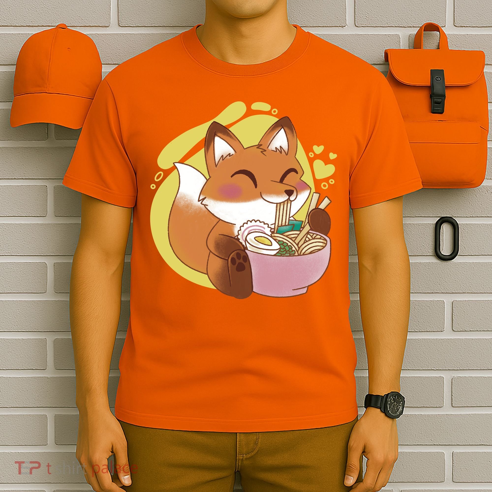 Kawaii Fox Eating Ramen T-Shirt