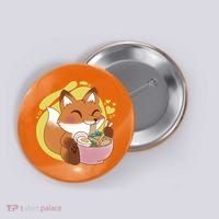 Kawaii Fox Eating Ramen Button thumb 0