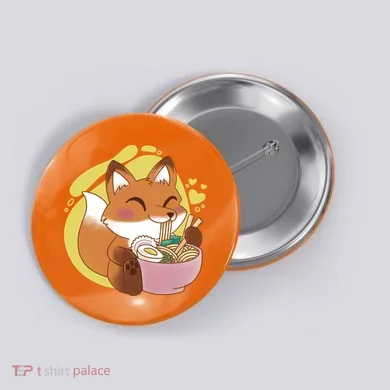 Kawaii Fox Eating Ramen Button