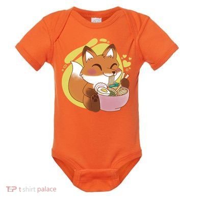 Kawaii Fox Eating Ramen Baby Bodysuit