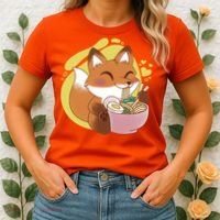 Kawaii Fox Eating Ramen Women's T-Shirt thumb 2