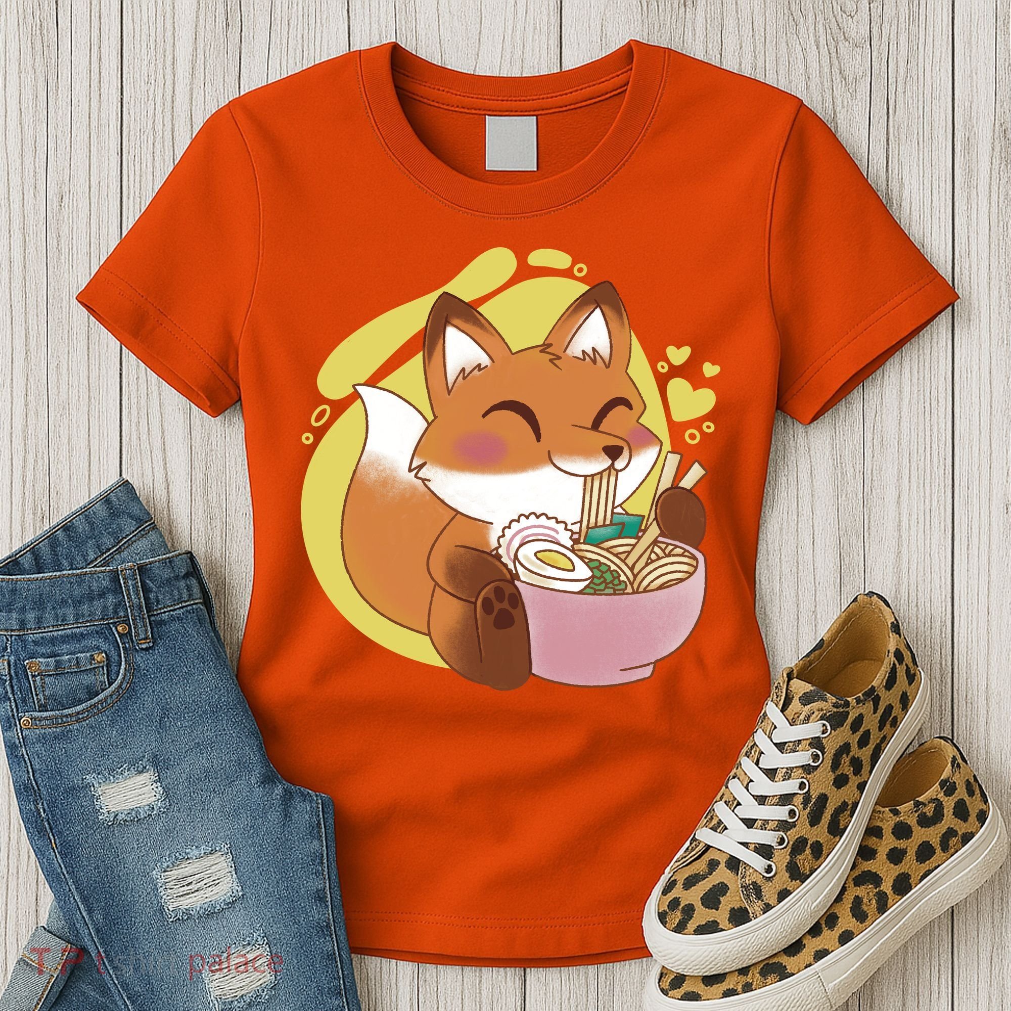 Kawaii Fox Eating Ramen Women's T-Shirt