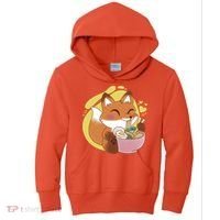 Kawaii Fox Eating Ramen Kids Hoodie thumb 0