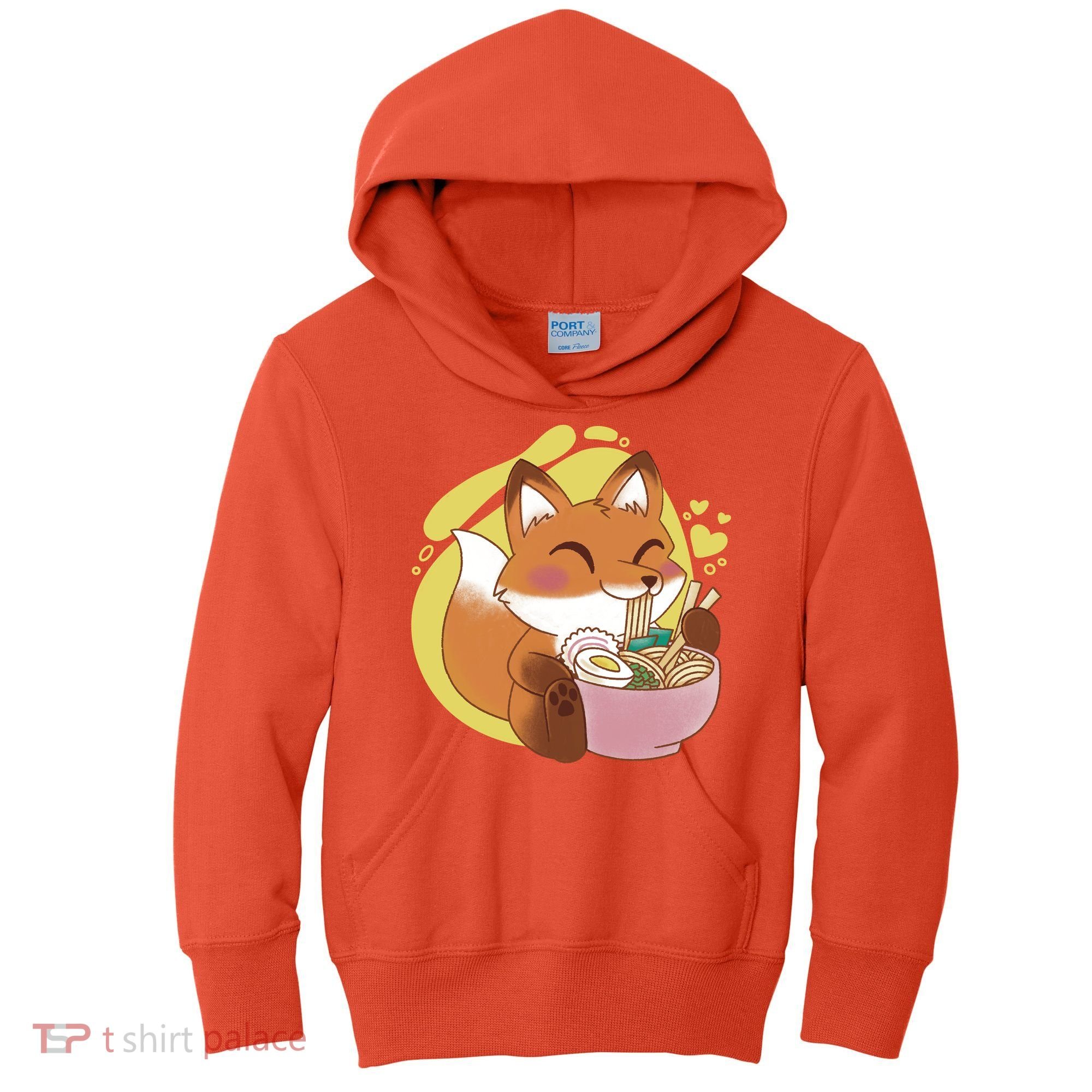 Kawaii Fox Eating Ramen Kids Hoodie