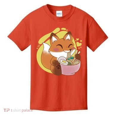 Kawaii Fox Eating Ramen Kids T-Shirt