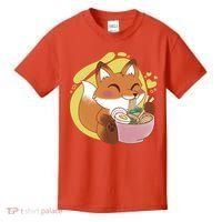 Kawaii Fox Eating Ramen Kids T-Shirt thumb 0