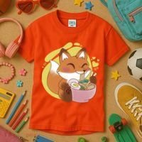 Kawaii Fox Eating Ramen Kids T-Shirt thumb 3