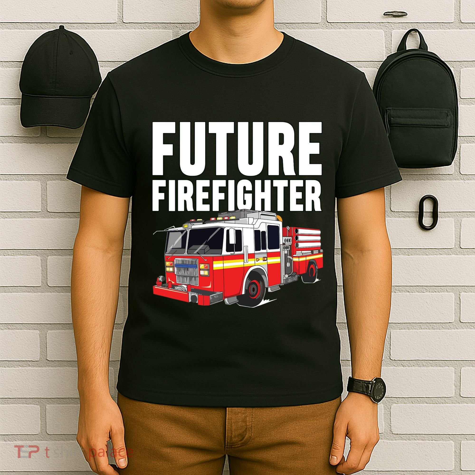 Kids Future Firefighter Fire Truck Theme Birthday Boy T-Shirt