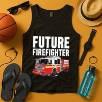 Kids Future Firefighter Fire Truck Theme Birthday Boy Tank Top thumb 4