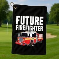 Kids Future Firefighter Fire Truck Theme Birthday Boy Golf Towel thumb 1