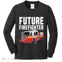 Kids Future Firefighter Fire Truck Theme Birthday Boy Kids Long Sleeve Shirt thumb 0