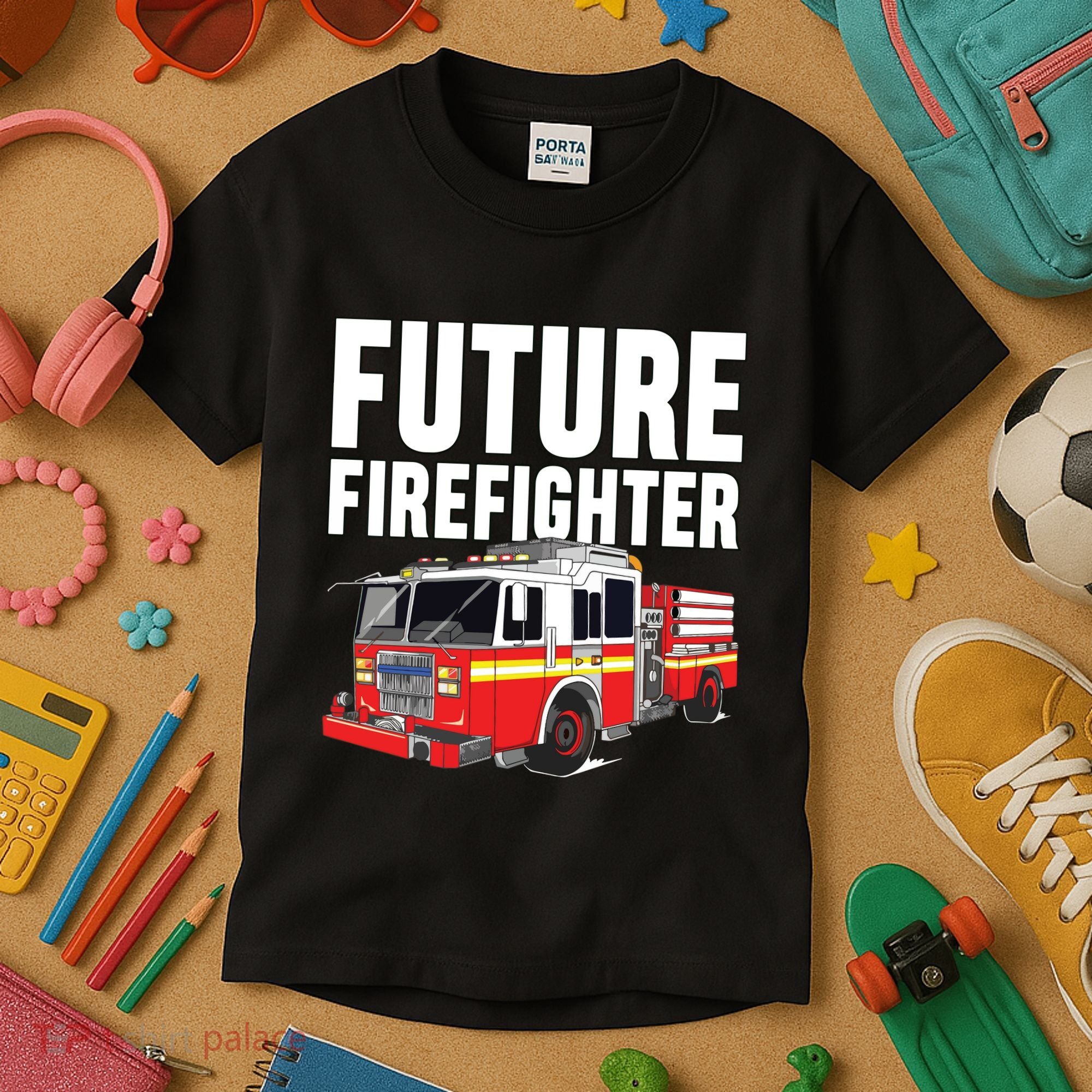 Kids Future Firefighter Fire Truck Theme Birthday Boy Kids T-Shirt