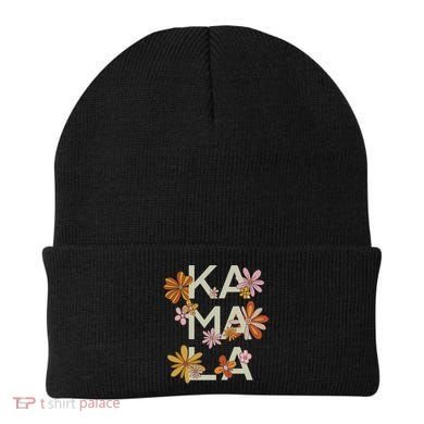Kamala Flowers Groovy Retro Cute Gift Beanie