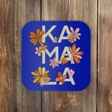 Kamala Flowers Groovy Retro Cute Gift Coaster