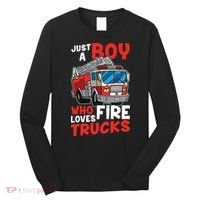 Kids Firefighter Just A Boy Who Loves Fire Trucks Long Sleeve Shirt thumb 0