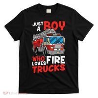 Kids Firefighter Just A Boy Who Loves Fire Trucks T-Shirt thumb 0