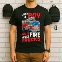 Kids Firefighter Just A Boy Who Loves Fire Trucks T-Shirt thumb 6