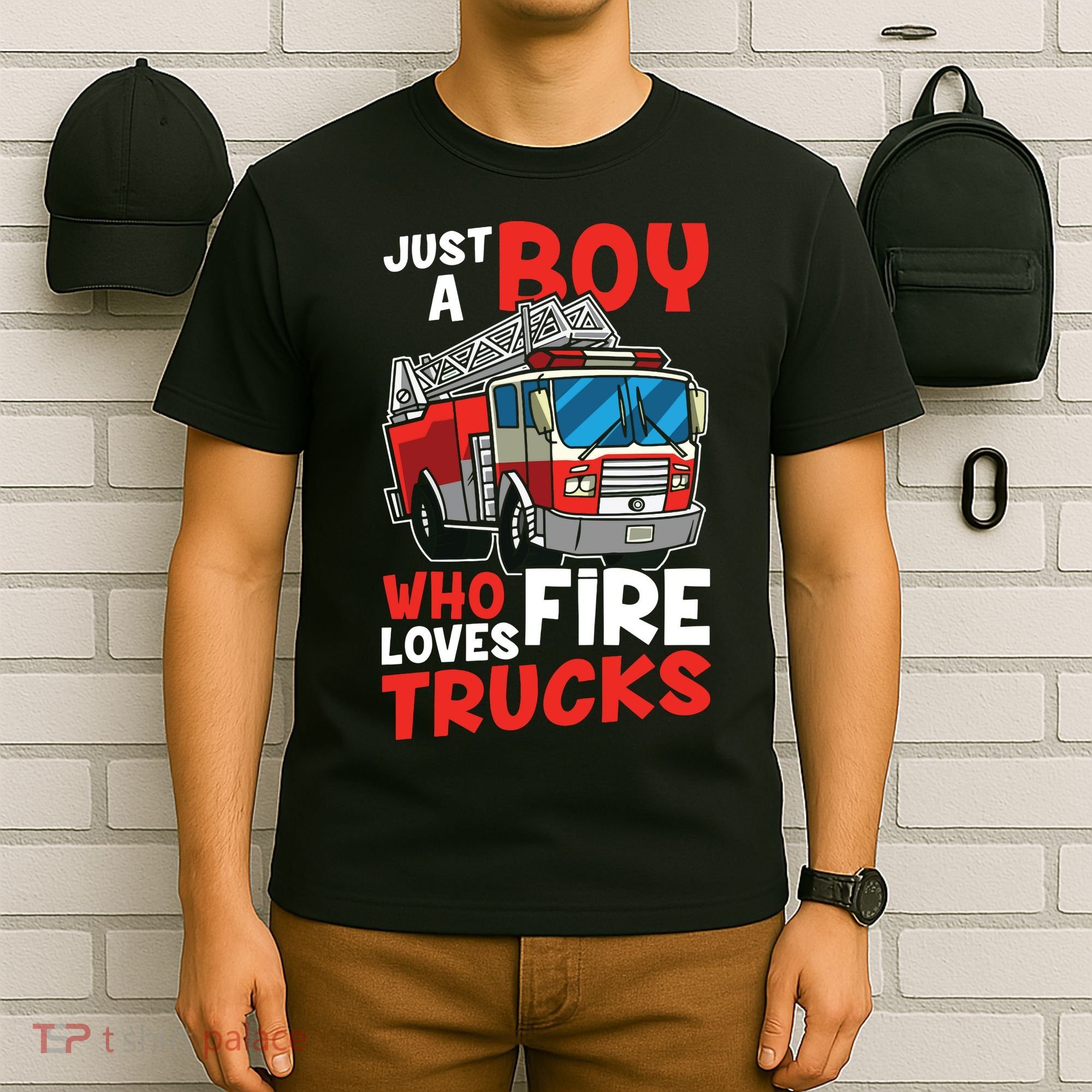 Kids Firefighter Just A Boy Who Loves Fire Trucks T-Shirt