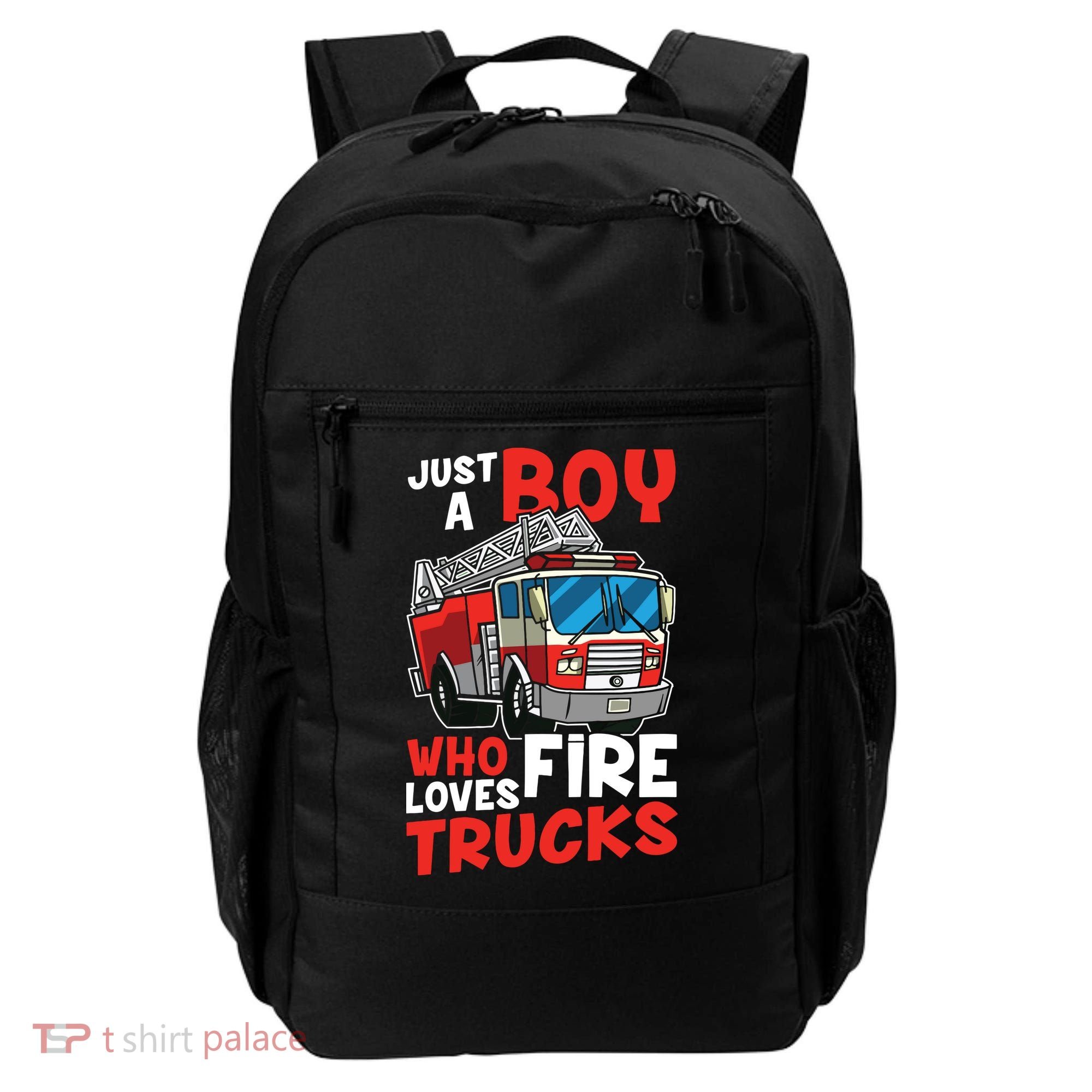 Kids Firefighter Just A Boy Who Loves Fire Trucks Backpack