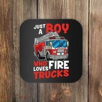Kids Firefighter Just A Boy Who Loves Fire Trucks Coaster thumb 0