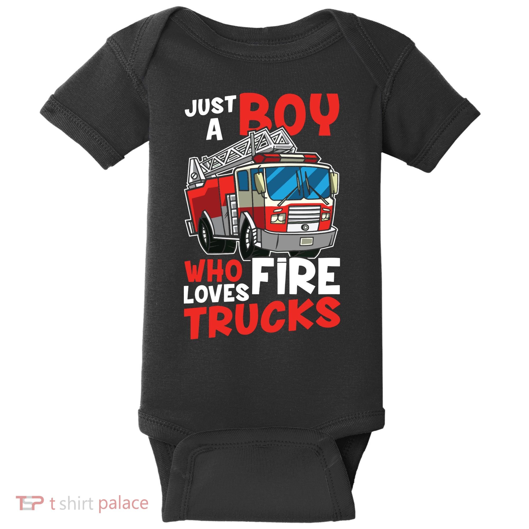 Kids Firefighter Just A Boy Who Loves Fire Trucks Baby Bodysuit
