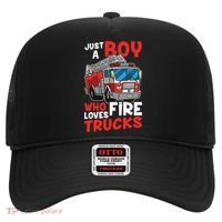 Kids Firefighter Just A Boy Who Loves Fire Trucks Hat thumb 0