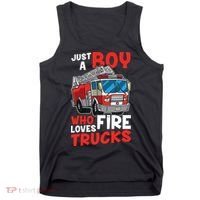 Kids Firefighter Just A Boy Who Loves Fire Trucks Tank Top thumb 0