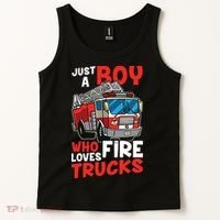 Kids Firefighter Just A Boy Who Loves Fire Trucks Tank Top thumb 2