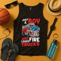 Kids Firefighter Just A Boy Who Loves Fire Trucks Tank Top thumb 4