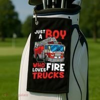 Kids Firefighter Just A Boy Who Loves Fire Trucks Golf Towel thumb 2