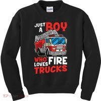 Kids Firefighter Just A Boy Who Loves Fire Trucks Kids Sweatshirt thumb 0